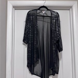 LuLaRoe Lindsay Black Sheer Metallic Kimono Size M Open Front Cardigan